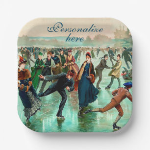 Victorian ice skating vintage winter scene paper plates