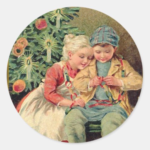 Victorian Illustration on Christmas Cards Classic Round Sticker