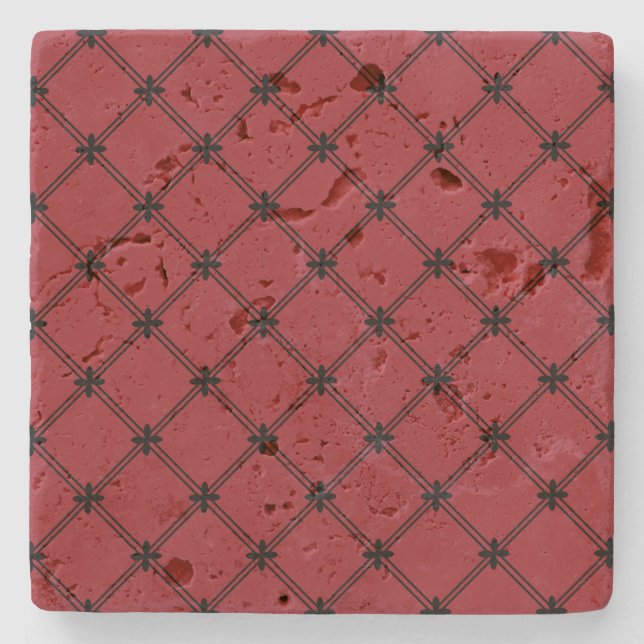 Victorian Inspired Black and Red Pattern Stone Coaster (Front)
