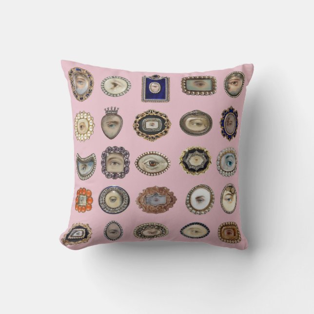 Victorian Inspired Lover's Eye, pink background Throw Pillow (Front)