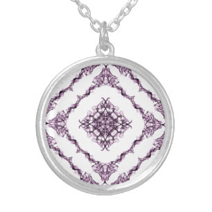 Victorian Inspired Purple Fractal Diamond Design Silver Plated Necklace