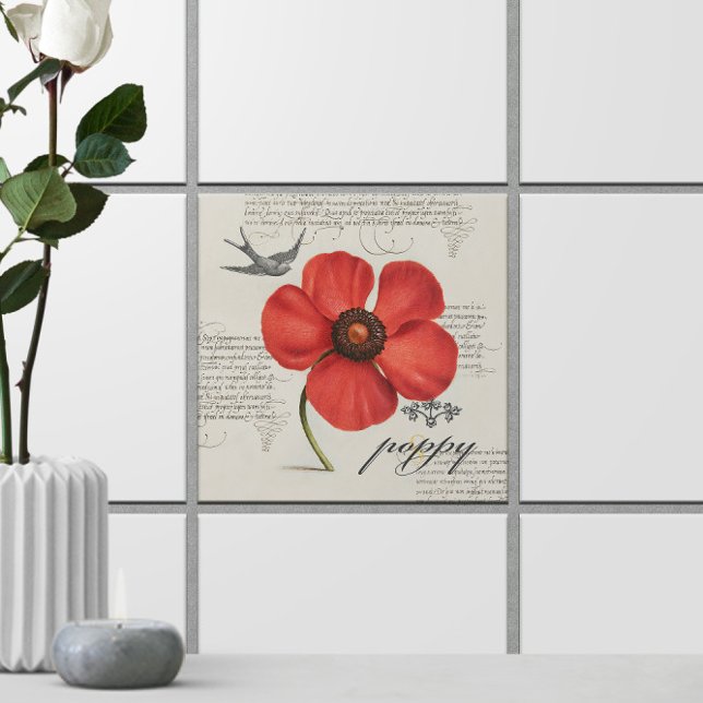 Victorian-Inspired 🌸 Vintage Red Poppy  Ceramic Tile (Victorian-Inspired 🌸 Vintage Red Poppy Ceramic Tile
)