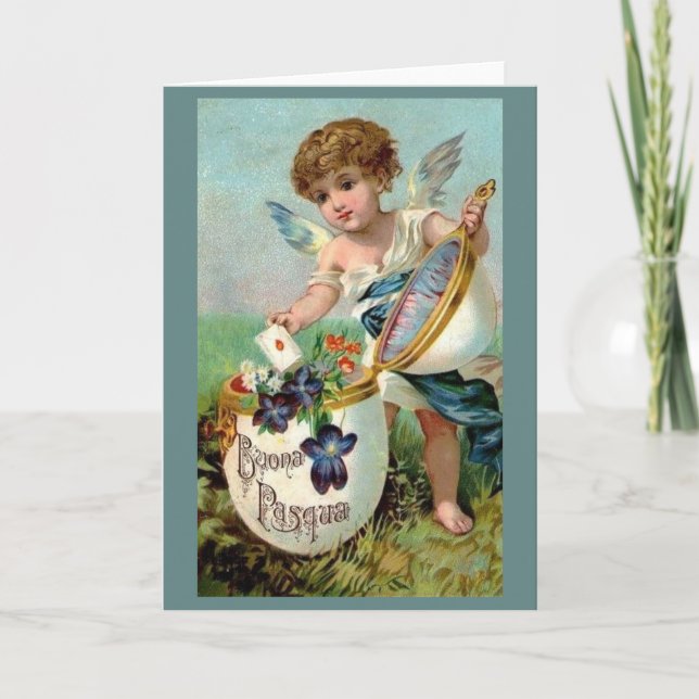Victorian Italian Buona Pasqua Cherub Easter Card (Front)