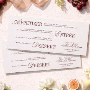 Victorian Ivory and Burgundy Wedding Menu Card