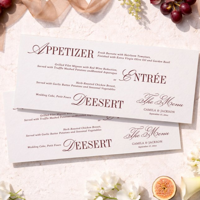Victorian Ivory and Burgundy Wedding Menu Card (Creator Uploaded)
