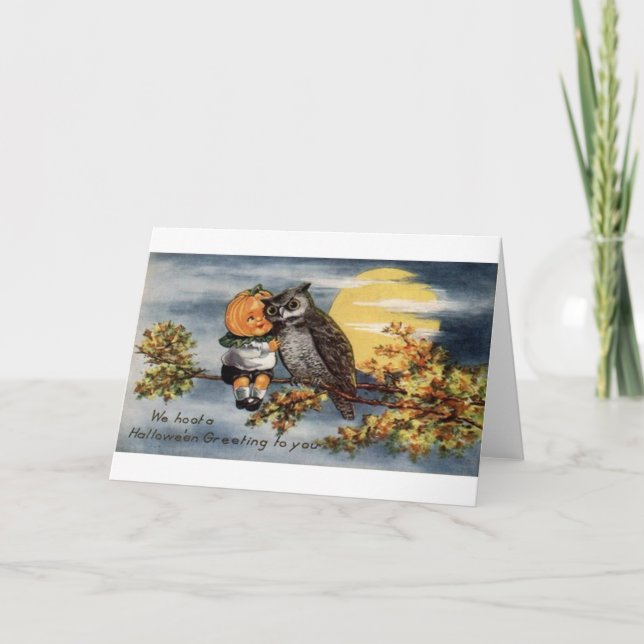 Victorian Jack-O-Lantern And Owl Halloween Card (Front)