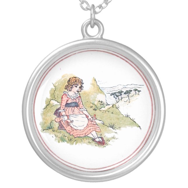 Victorian Kate Greenaway Little Girl Silver Plated Necklace (Front)
