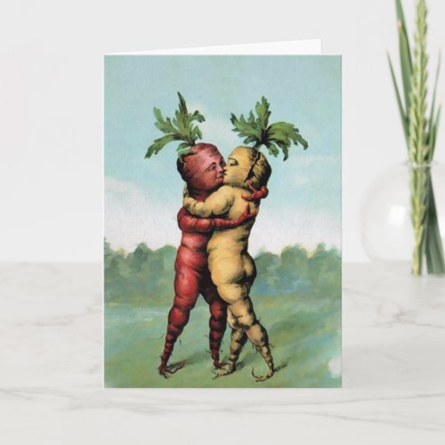 Victorian Kissing Carrots Valentines Day Card