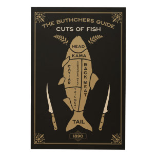 Victorian Kitchen Fish Butchery Chart Wood Wall Art