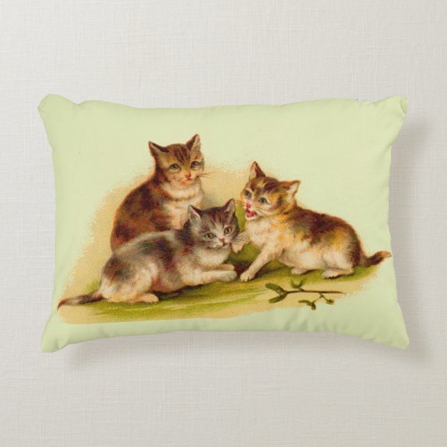 Victorian kittens accent pillow (Front)