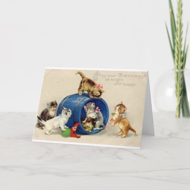 Victorian Kittens Birthday Card (Front)