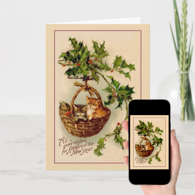 Victorian Kittens Christmas and New Year Card Zazzle