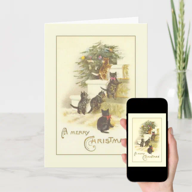 Victorian Kittens Christmas Greeting Card Zazzle