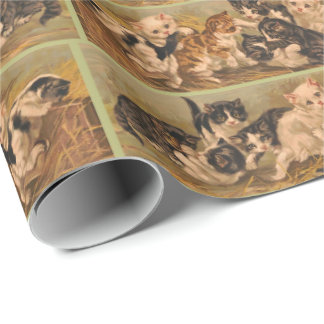 Victorian kittens print wrapping paper