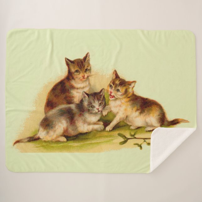 Victorian kittens sherpa blanket (Front (Horizontal))