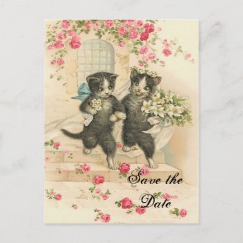 Victorian Kittens Wedding Save The Date Announcement Postcard by itsyourwedding at Zazzle