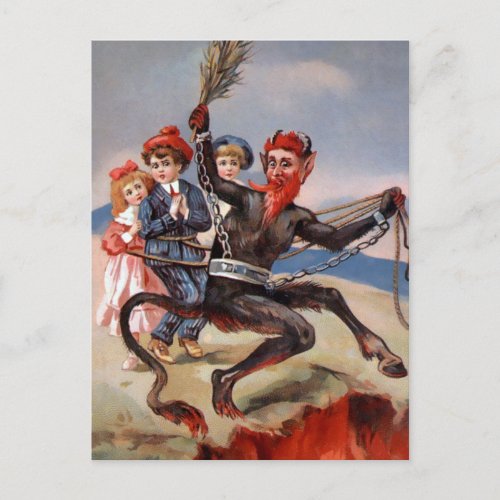 Victorian Krampus Going to Hell Postcard