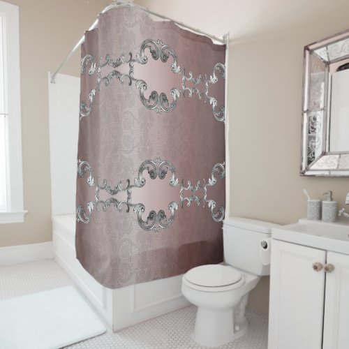 Victorian Lace and Satin  Silver Ornament on Pink Shower Curtain