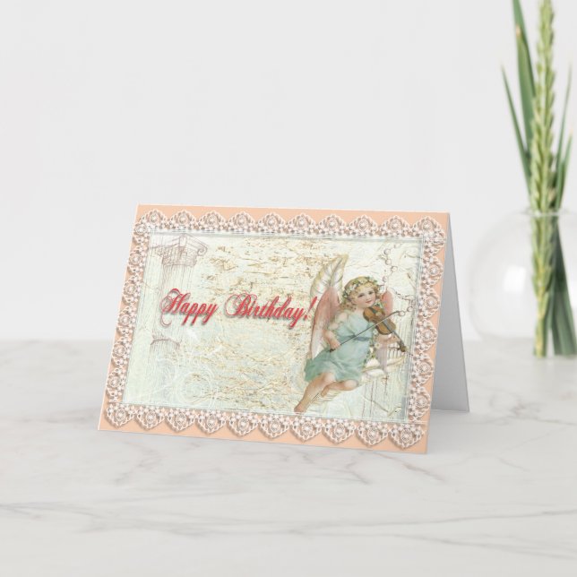 Victorian Lace Angel Birthday Card (Front)