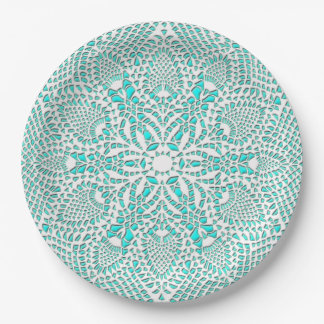 Victorian Lace Doily Turquoise Background Paper Plates