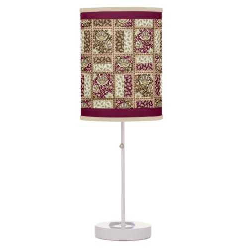 Victorian Lace Paisley Floral Block Burgundy Cream Table Lamp
