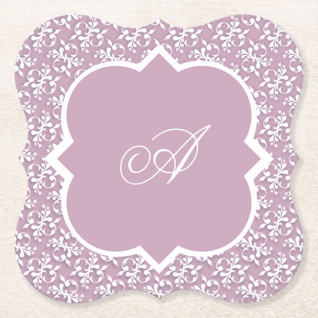 Victorian Lace Pink Monogram Paper Coaster (Front)