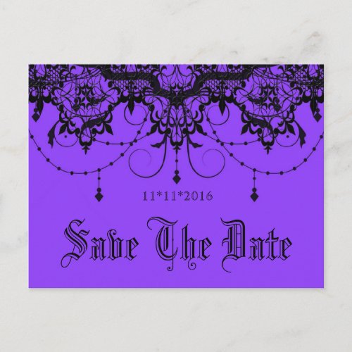 Victorian Lace Purple Save The Date Postcard