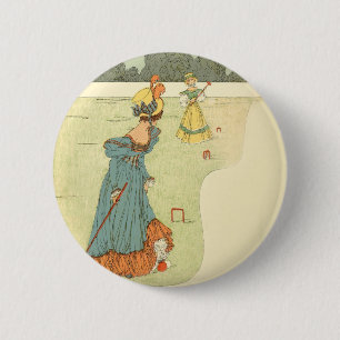 Victorian Ladies Croquet Vintage Garden Party Button