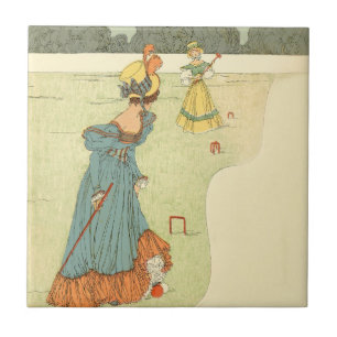Victorian Ladies Croquet Vintage Garden Party Ceramic Tile