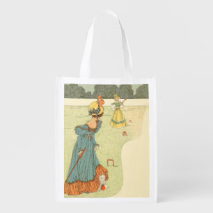Victorian Ladies Croquet Vintage Garden Party Grocery Bag