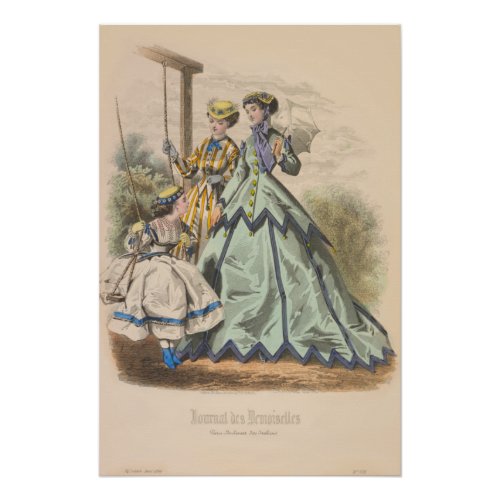 Victorian Ladies Girl Park Paris French Vintage Poster