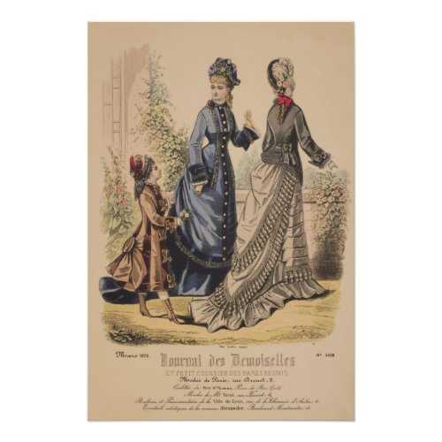 Victorian Ladies Girl Walk Scene Paris Vintage Ad Poster