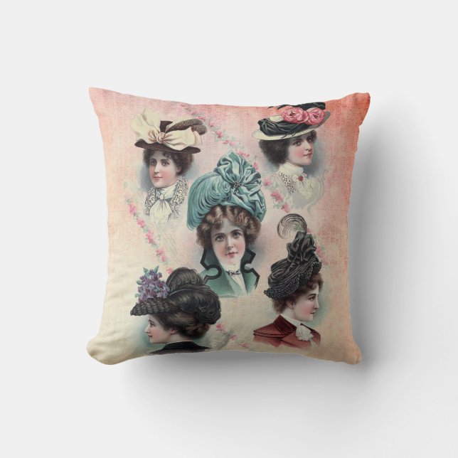 Victorian Ladies Hats Fashion Show Throw Pillow (Front)