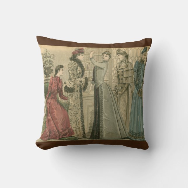 Victorian ladies in library throw pillow (Front)