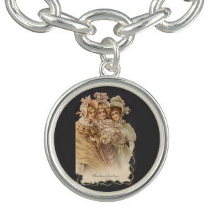 Victorian Ladies Vintage Christmas Charm Bracelet