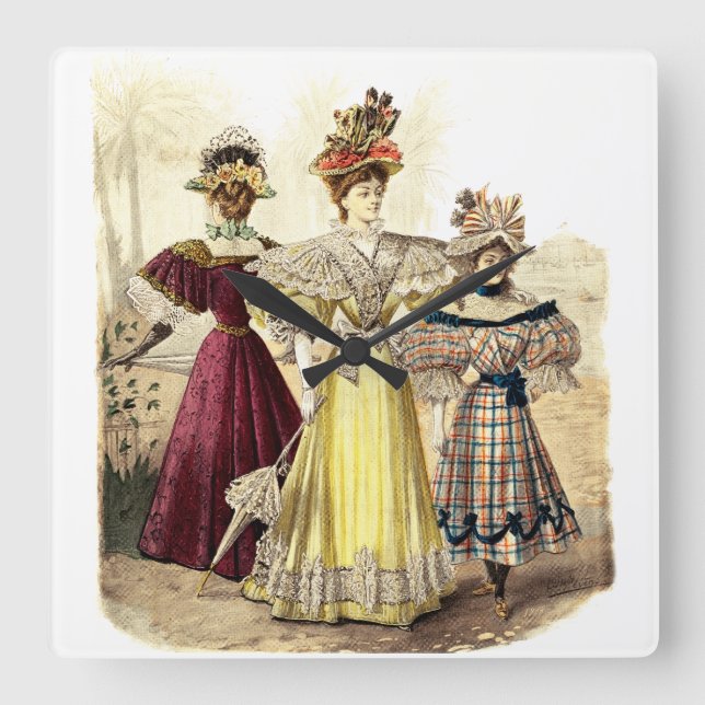 Victorian Ladies Vintage Design Square Wall Clock (Front)