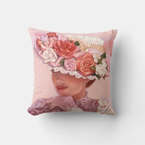 Victorian Lady Art Pillow floral vintage rose hat