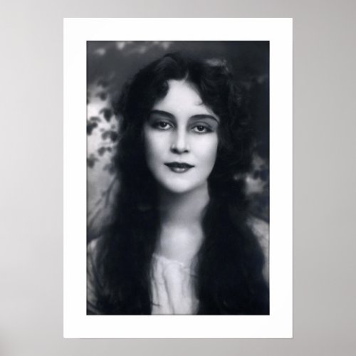 victorian lady black and white long hair poster