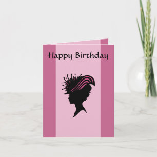 Victorian Lady Black Silhouette Fancy Hat Birthday Card