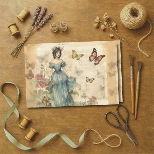 Victorian Lady & Butterflies Vintage Decoupage Tissue Paper