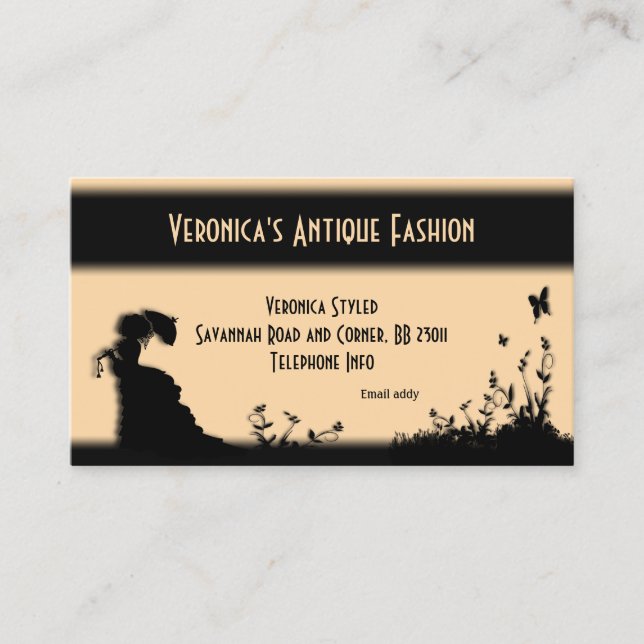 Victorian Lady Champagne Business Card (Front)