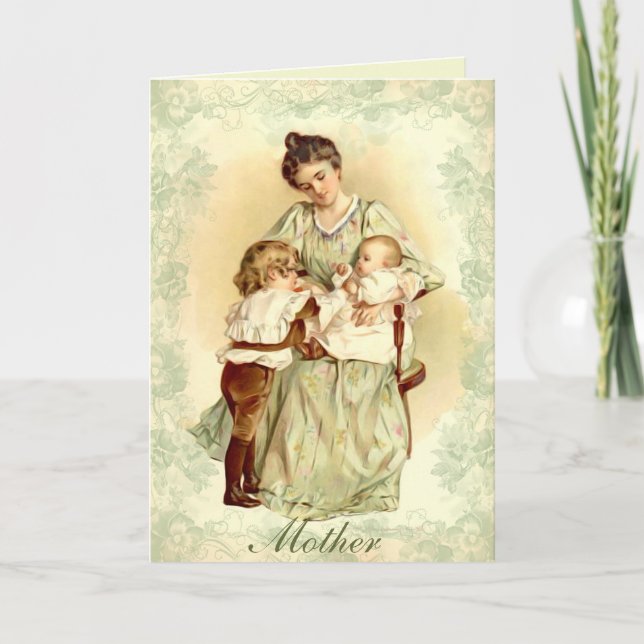 Victorian Lady Child Baby Roses Mothers Day Card (Front)