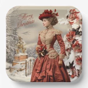 Victorian Lady Christmas  Paper Plates