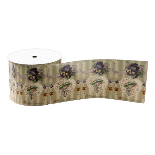 Victorian Lady Floral Vintage Valentine Heart Grosgrain Ribbon