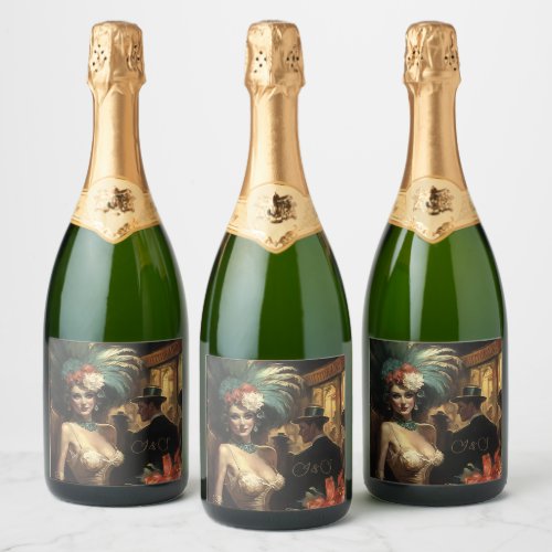 Victorian Lady  Florals in Her Hair   Sparkling Wine Label