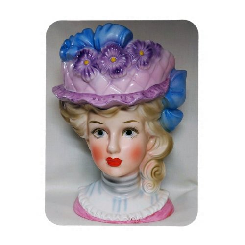 Victorian Lady Head Vase Pink  Purple Floral Hat  Magnet