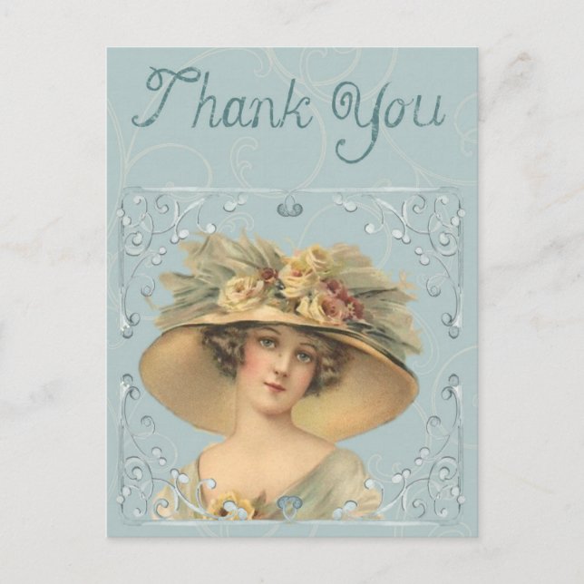 Victorian lady in big hat - Thank you Postcard (Front)