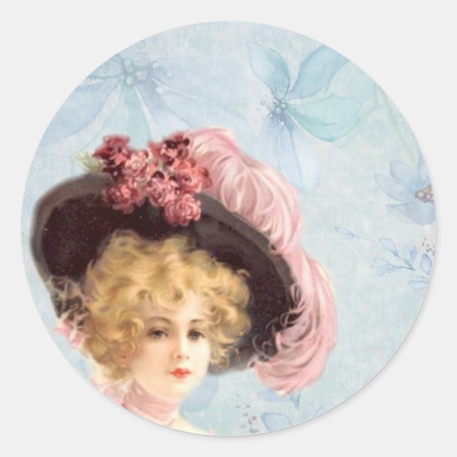 Victorian Lady in Feathered Hat Sticker (Front)