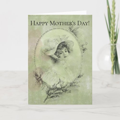 Victorian Lady in Hat Verdigris Green Card