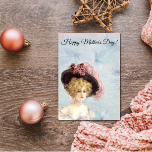 Victorian Lady in Pink Feathered Hat Card